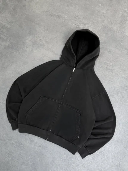 Sweat à Capuche Zippé Pepe Studio Noir Délavé (2)