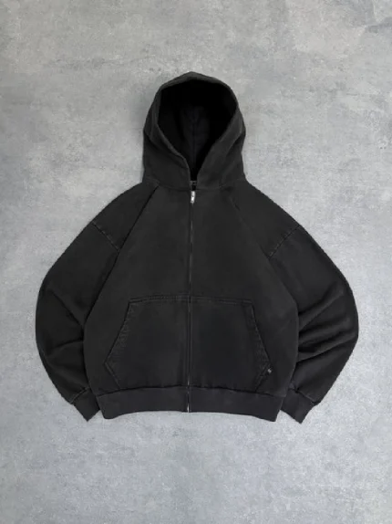 Sweat à Capuche Zippé Pepe Studio Noir Délavé (3)
