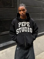 Sweat à Capuche Zippé Pepe Studio à Bords Effilochés (1)
