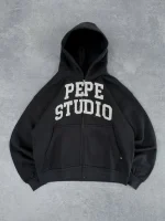 Sweat à Capuche Zippé Pepe Studio à Bords Effilochés (3)
