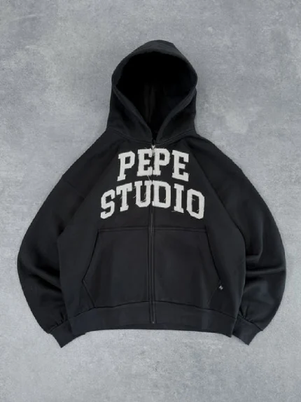 Sweat à Capuche Zippé Pepe Studio à Bords Effilochés (3)