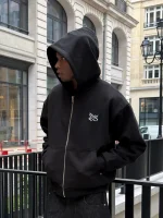 Sweat à Capuche Zippé Réversible Noir Pepe Studio (1)